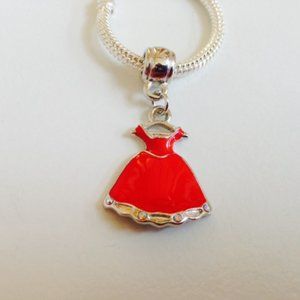 RED Princess Dress Dangling Charm Bead For European Style Charm Bracelets